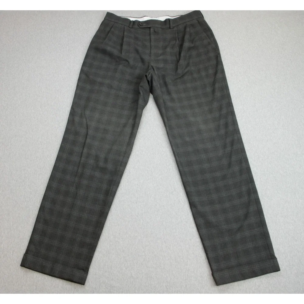 Ralph Lauren Pants Mens 34 x 32 Plaid Stretch Pleated Cuffed‎
